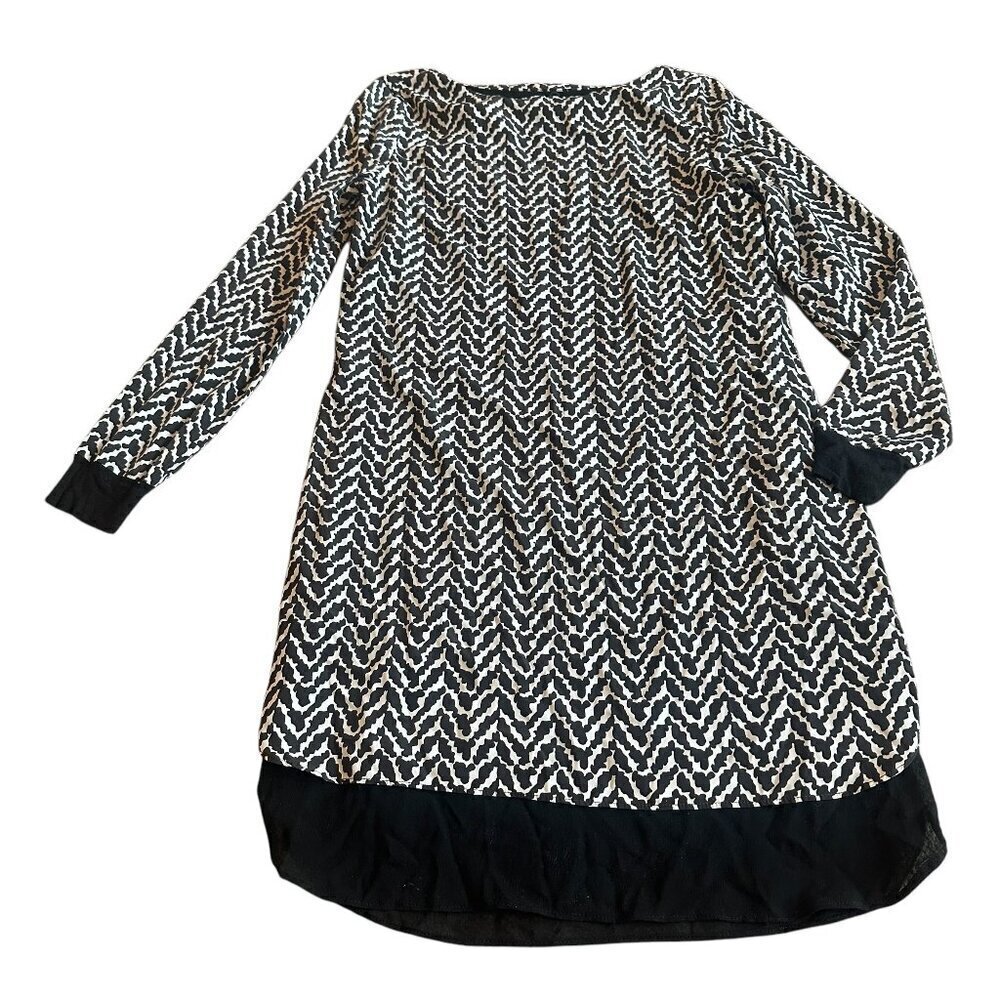 Armani Exchange AE Black White Shift Dress Long Sleeve Soft Size XS Women's